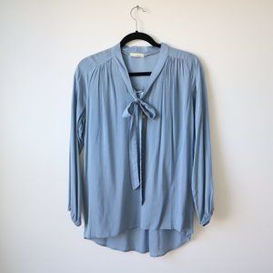 Everly Cornflower Blue Boho Poet's Blouse with Tie, Size S